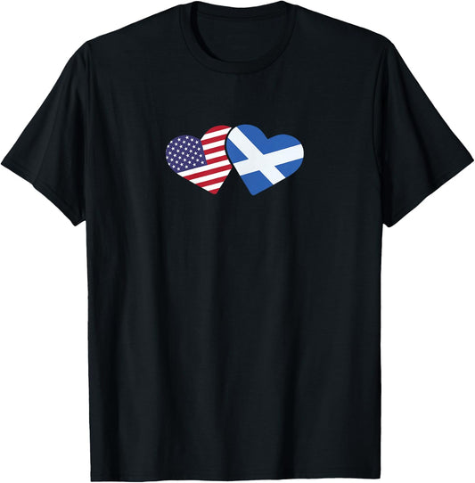 Scotland USA Flag T Shirt Heart Scottish American Love T-Shirt - T-Shirt | Black