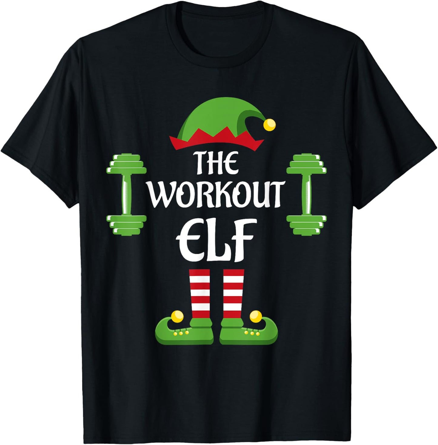 Workout Elf Family Matching Group Christmas Sporty T-Shirt - T-Shirt | Black