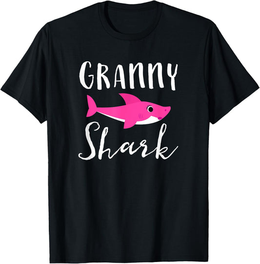 Granny Shark Grandma Grandmother Pink Shark Graphic T-Shirt - T-Shirt | Black