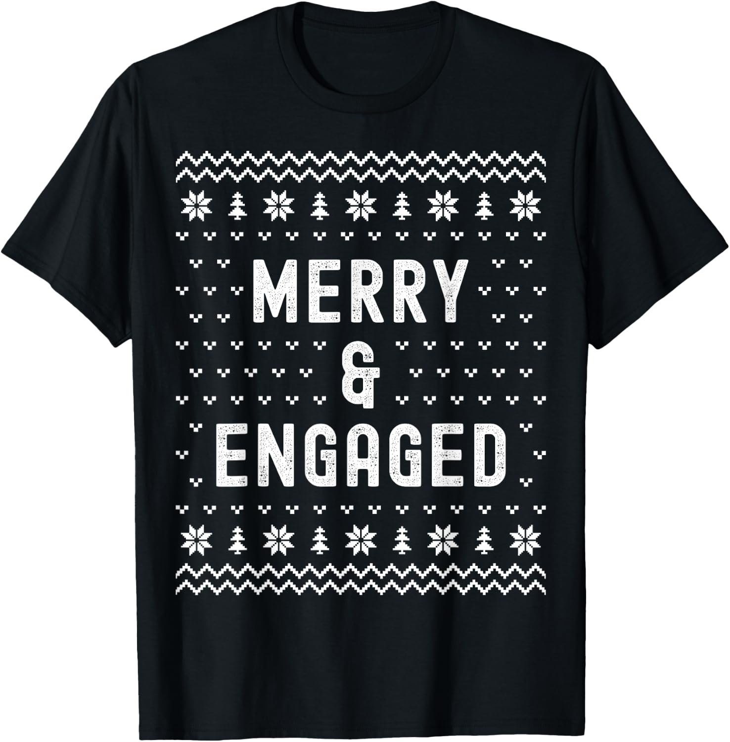 Merry & Engaged Christmas Matching Pajama Couples Engagement T-Shirt - T-Shirt | Black