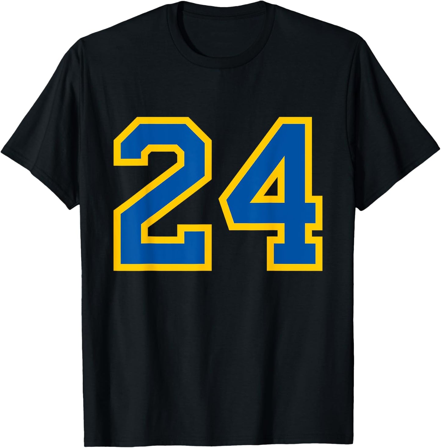 Number #24 Sport Blue Yellow Number T-Shirt - T-Shirt | Black