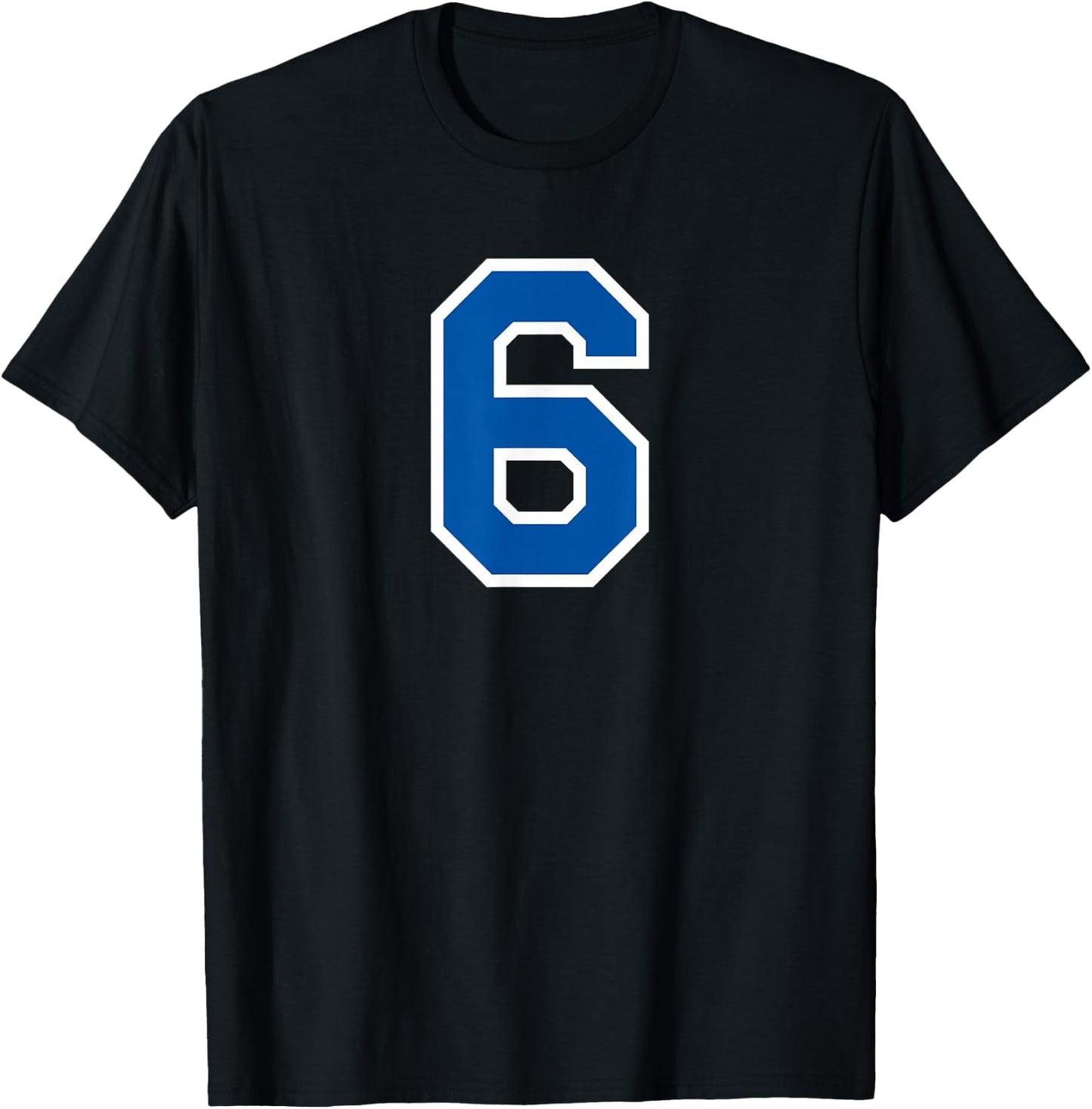 Blue Sports Team Number #6 T-Shirt - T-Shirt | Black