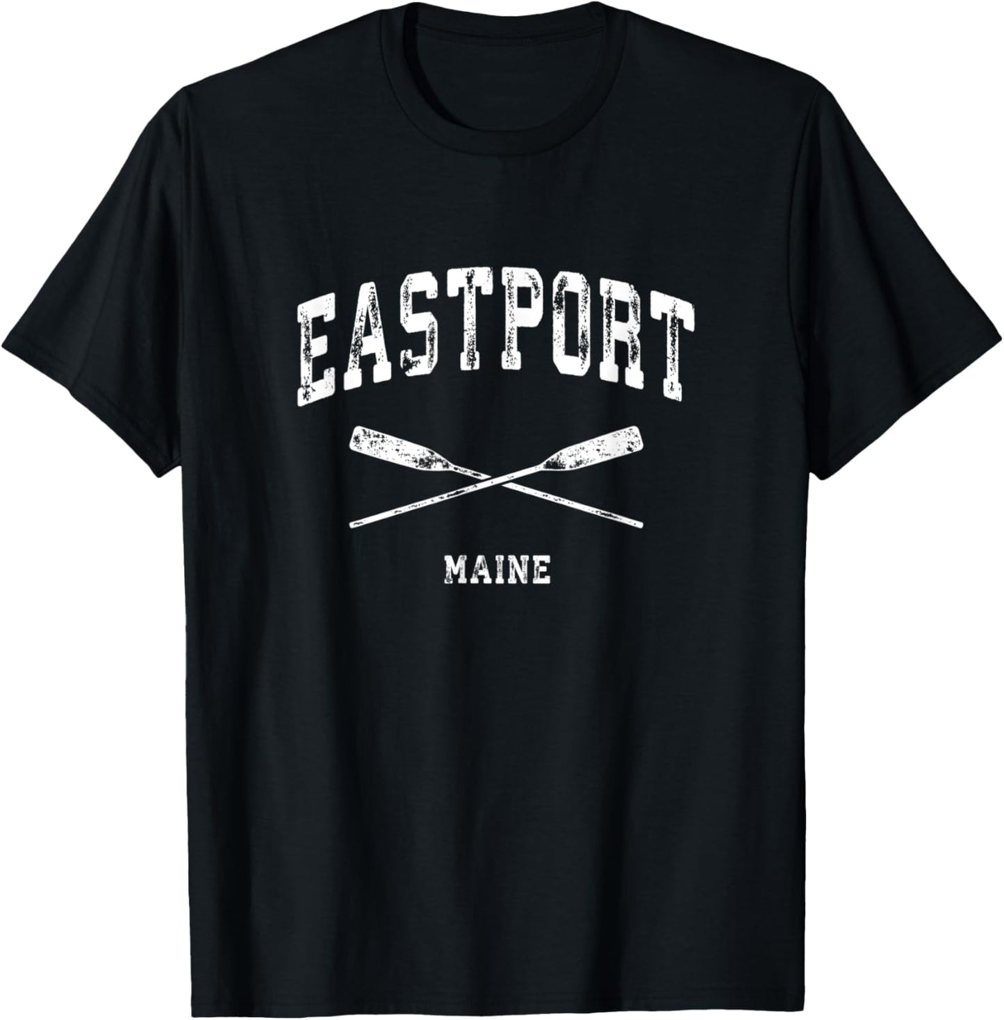 Eastport Maine Vintage Nautical Crossed Oars T-Shirt - T-Shirt | Black