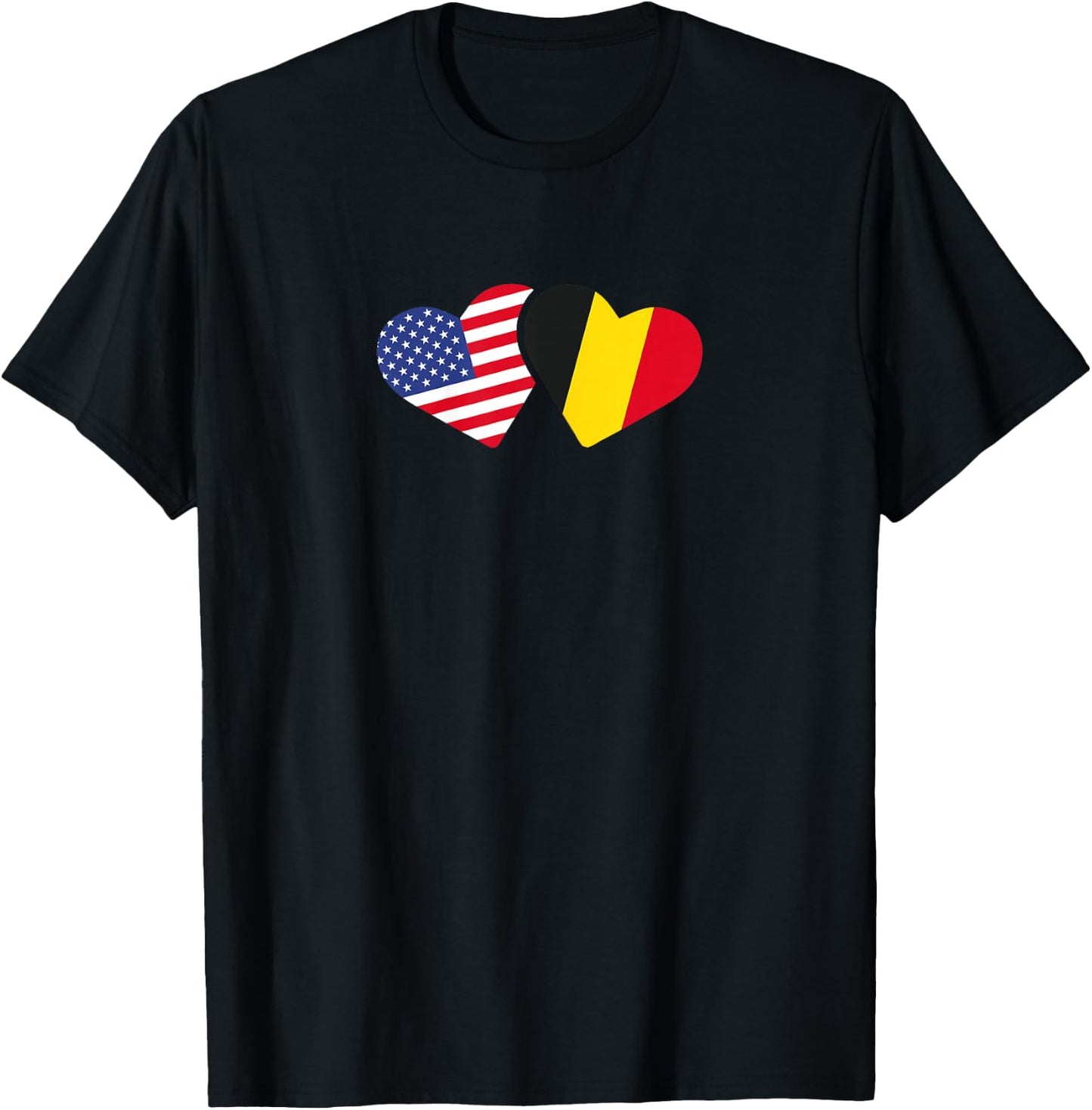 Belgium USA Flag T Shirt Heart Belgian Americans Love Cute T-Shirt - T-Shirt | Black