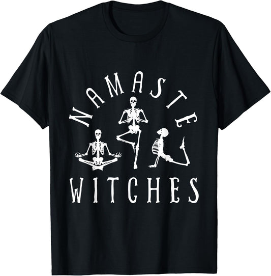 Namaste Witches Skeleton Yoga Funny Halloween T-Shirt - T-Shirt | Black