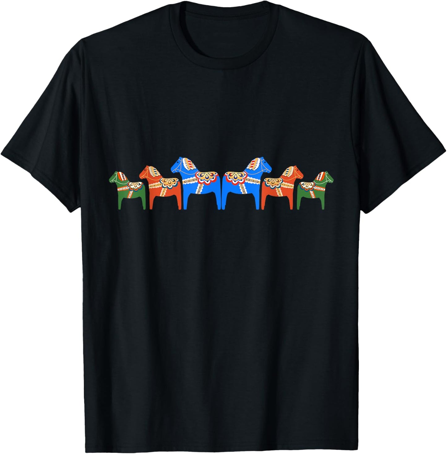 Dala Horses - Traditional Swedish design T-Shirt - T-Shirt | Black