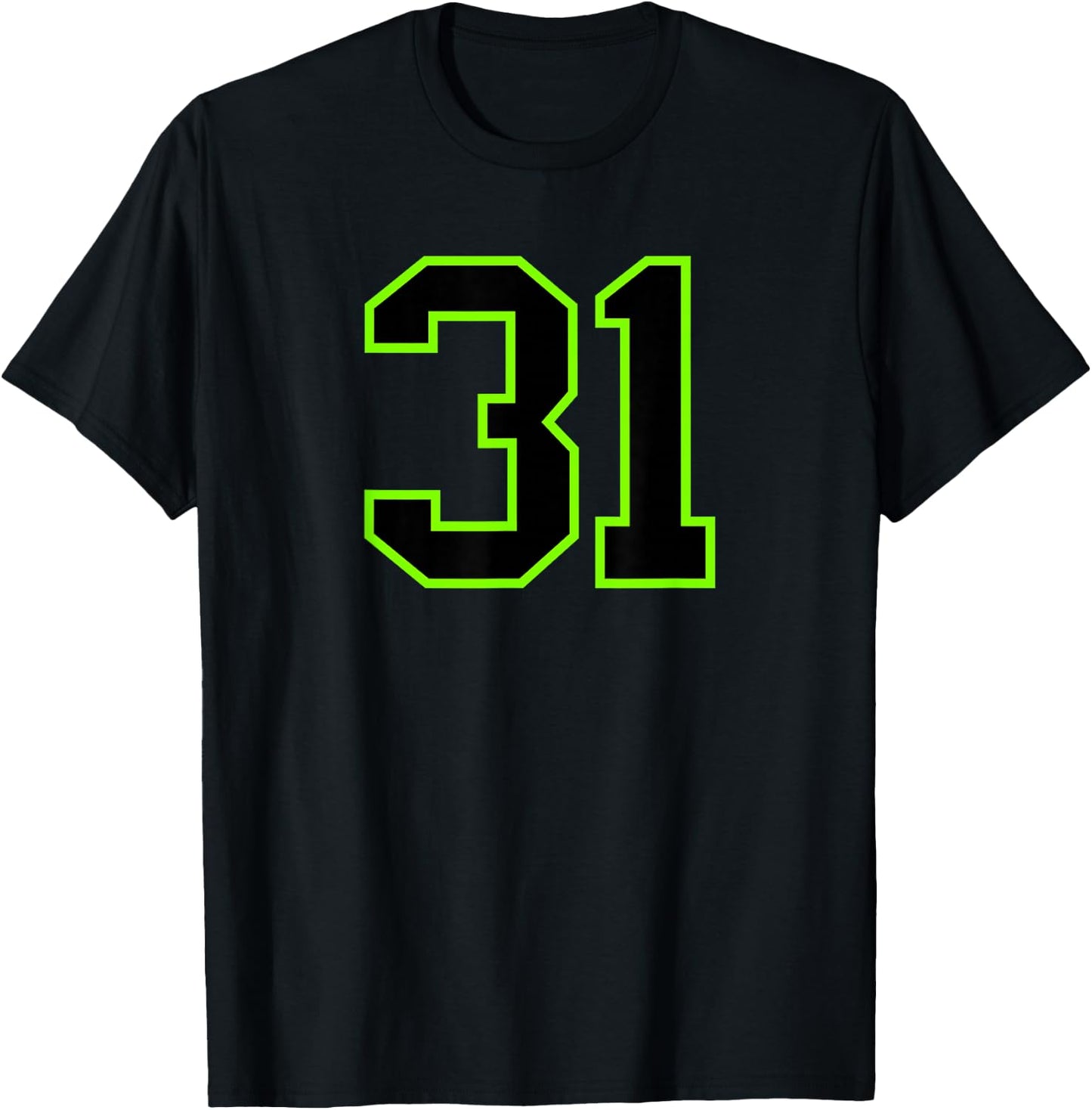 Number 31 Green Black Sports Team T-Shirt - T-Shirt | Black