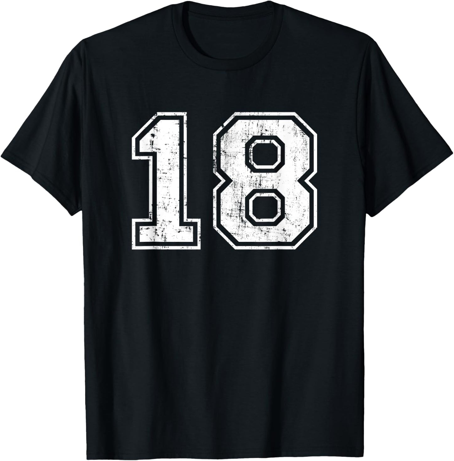 Number 18 Eighteen Distressed Vintage Sports Team Practice T-Shirt - T-Shirt | Black