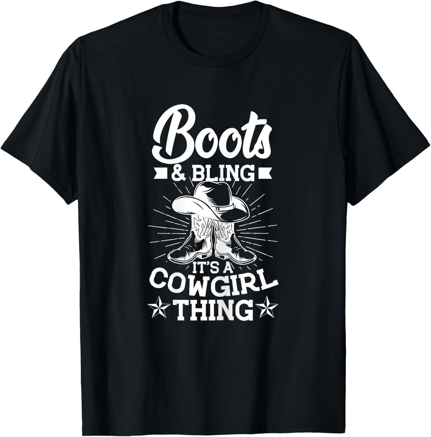 Cowgirl Boots and Hat Graphic Women Girls Cowgirl Western T-Shirt - T-Shirt | Black