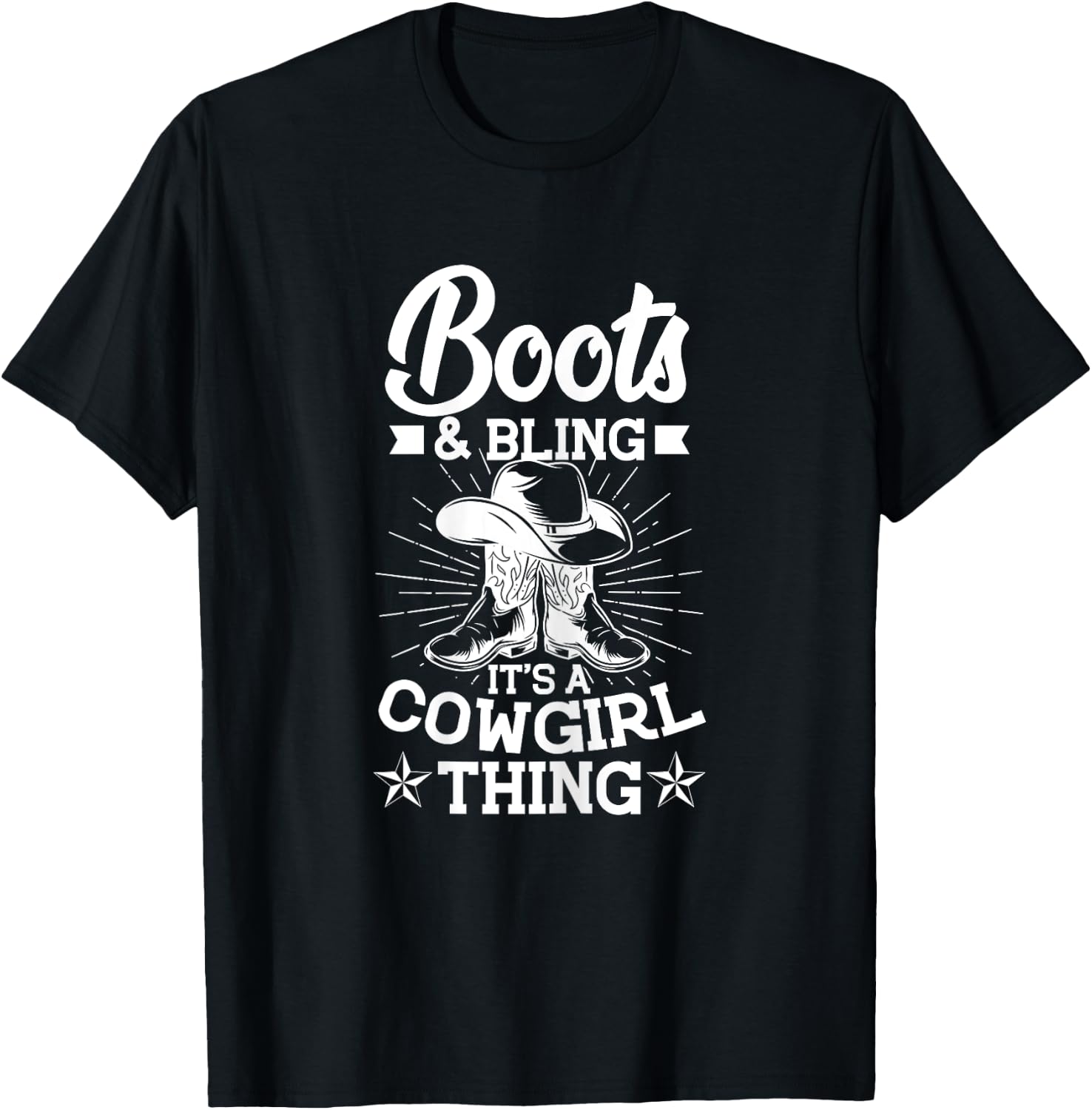Cowgirl Boots and Hat Graphic Women Girls Cowgirl Western T-Shirt - T-Shirt | Black