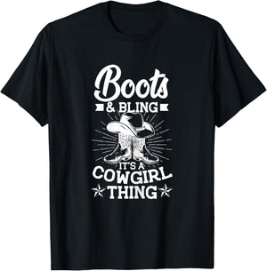 Cowgirl Boots and Hat Graphic Women Girls Cowgirl Western T-Shirt - T-Shirt | Black