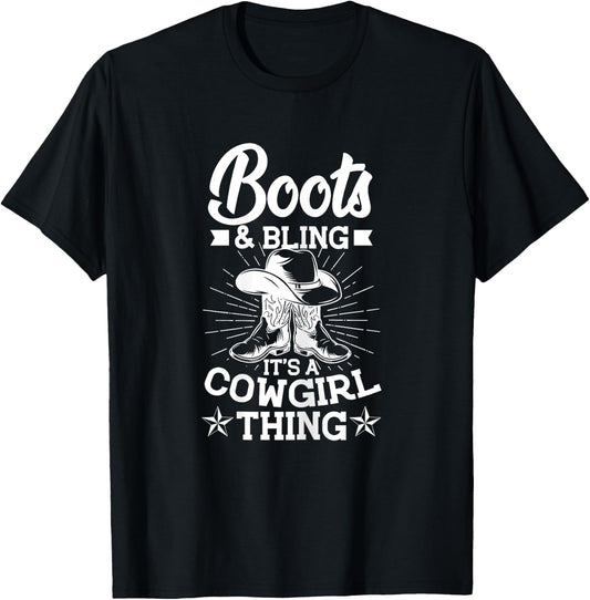 Cowgirl Boots and Hat Graphic Women Girls Cowgirl Western T-Shirt - T-Shirt | Black