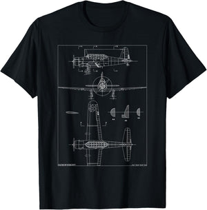 Vultee BT-13 Valiant WW2 Basic Trainer Aircraft Blueprint T-Shirt - T-Shirt | Black