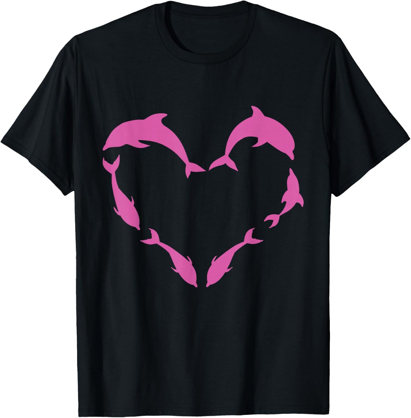 Heart Shaped Pink Dolphins Cute Dolphin Pod Costume Dolphin T-Shirt - T-Shirt | Black