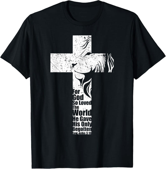 John 3:16 Christian Cross Lion Gifts Bible Verse Sayings Men T-Shirt - T-Shirt | Black