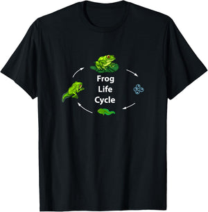 Frog Life Cycle Growth Stages Egg Tadpole Adult Frog T-Shirt - T-Shirt | Black