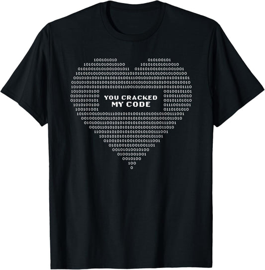 You Cracked My Code - Developer Love Valentine Binary Heart T-Shirt - T-Shirt | Black