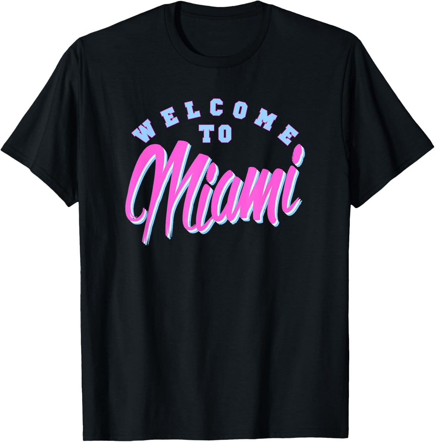 Vintage Welcome To Miami Beach Florida Souvenir Palm Trees- Men Women Girls Kids T-Shirt - T-Shirt | Black