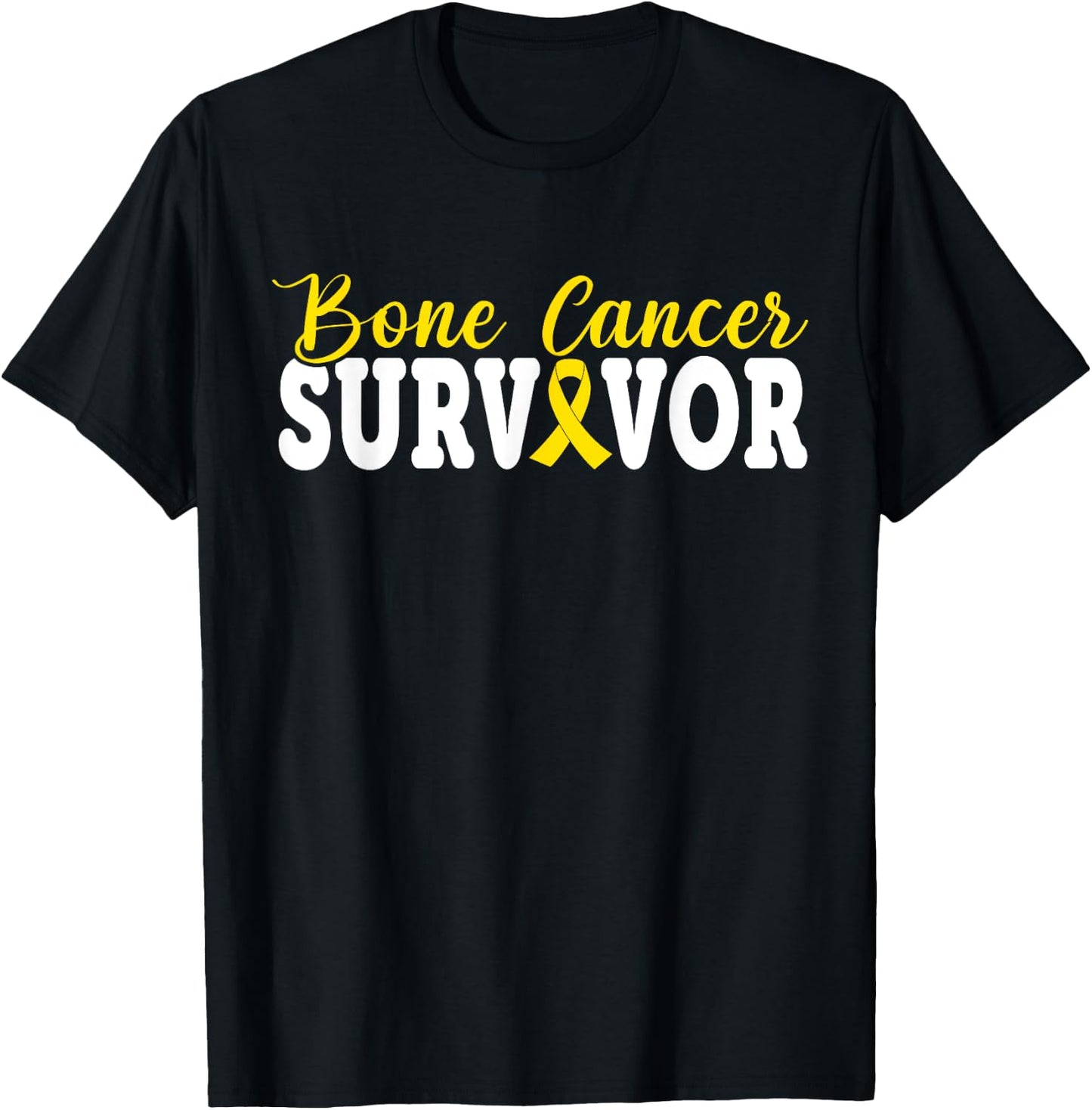 Bone Cancer Survivor Yellow Rebbon Sarcoma Cancer Awareness T-Shirt - T-Shirt | Black