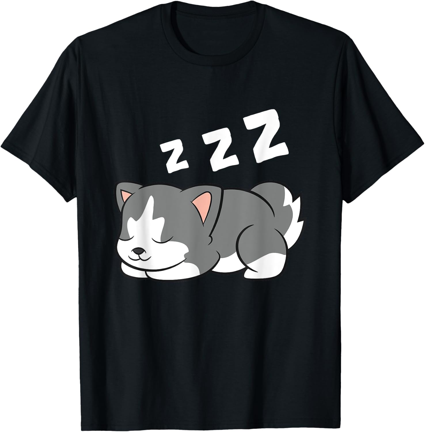 Sleeping Husky Dog Husky Pajama Cute Siberian Husky T-Shirt - T-Shirt | Black