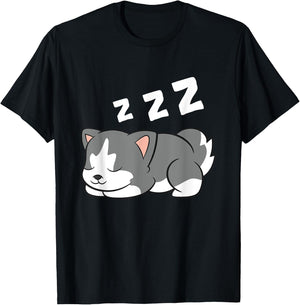 Sleeping Husky Dog Husky Pajama Cute Siberian Husky T-Shirt - T-Shirt | Black