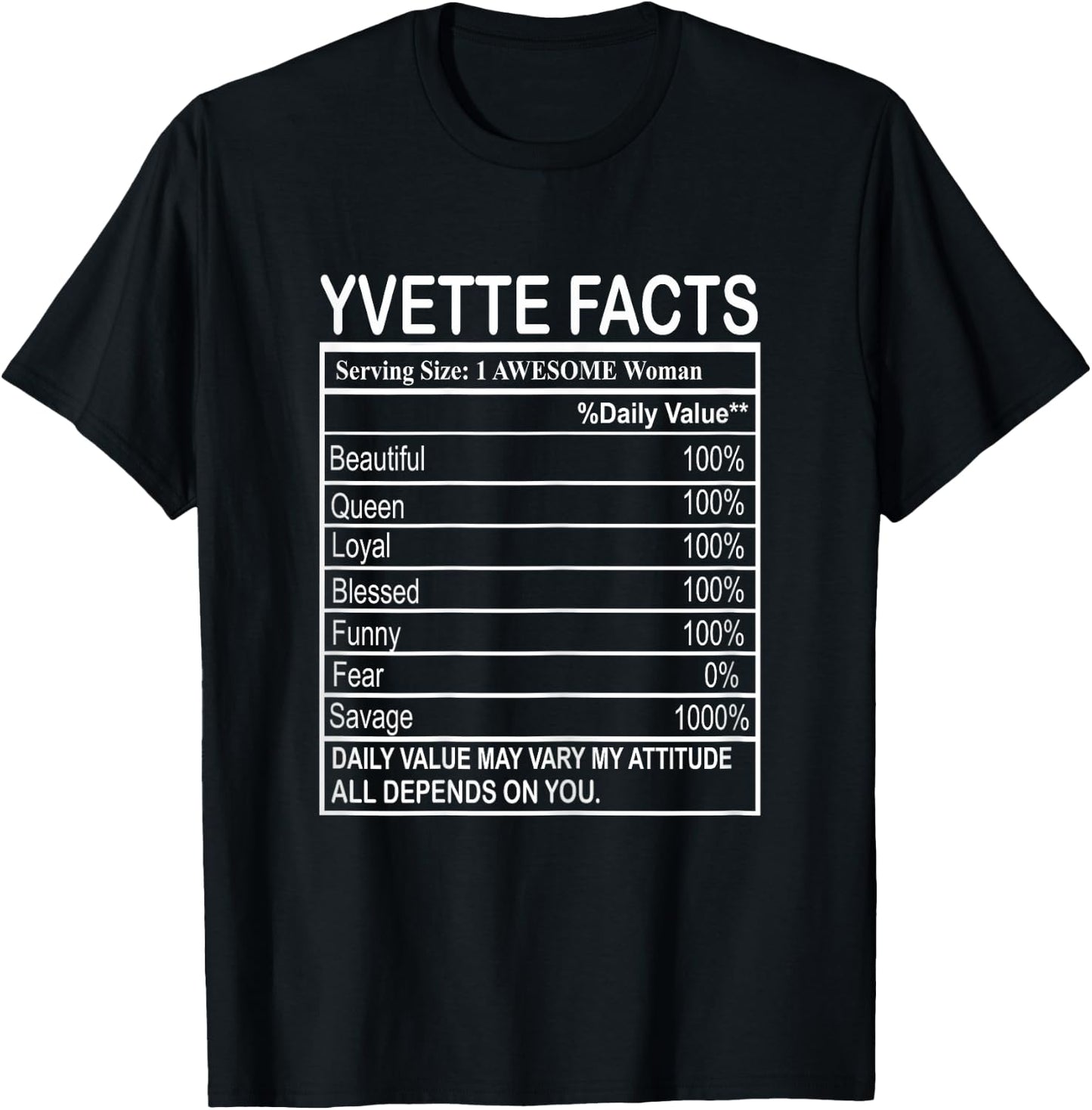 Yvette Nutrition Serving Traits Facts Woman Named Yvette T-Shirt - T-Shirt | Black