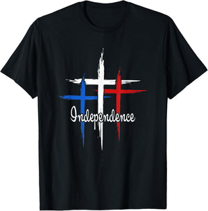 Independence Cross Christian 4th Of July US Flag Faith Women Men T-Shirt - T-Shirt | Black