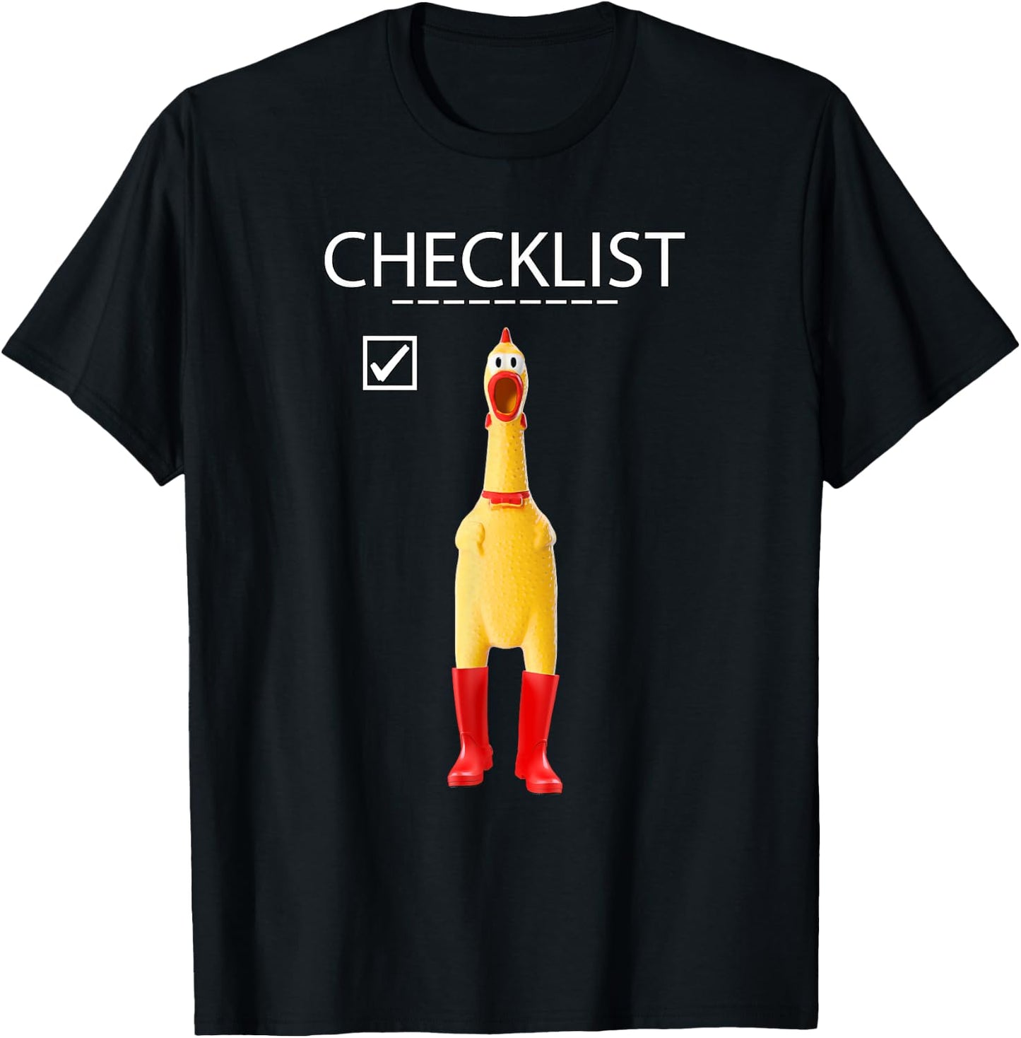 Funny Rubber Chicken Gift Boys Checklist Practical Joke T-Shirt - T-Shirt | Black