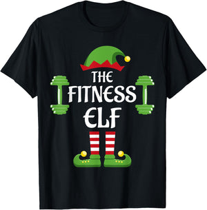Fitness Elf Family Matching Group Christmas Sporty T-Shirt - T-Shirt | Black