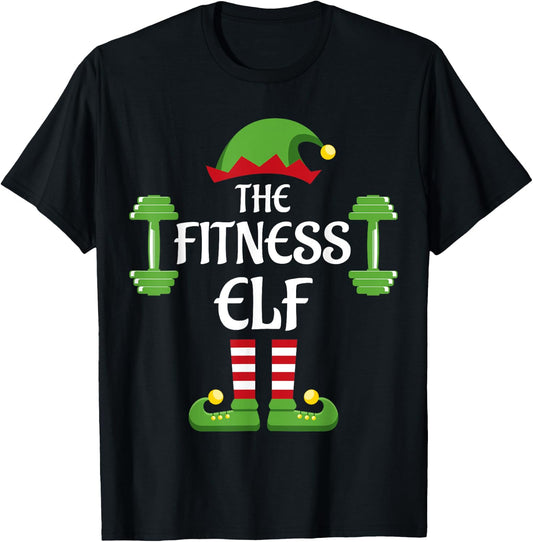 Fitness Elf Family Matching Group Christmas Sporty T-Shirt - T-Shirt | Black