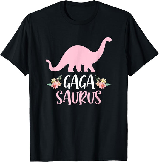 Gaga Saurus Grandma Mother's Day Thanksgiving Christmas T-Shirt - T-Shirt | Black