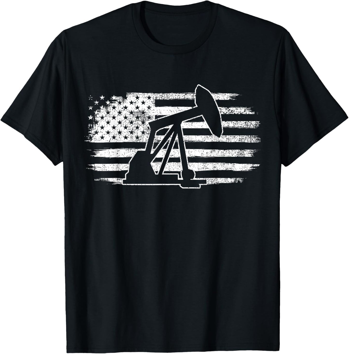 Oil Rig American Flag Pump Jack Oilfield Worker T-Shirt - T-Shirt | Black
