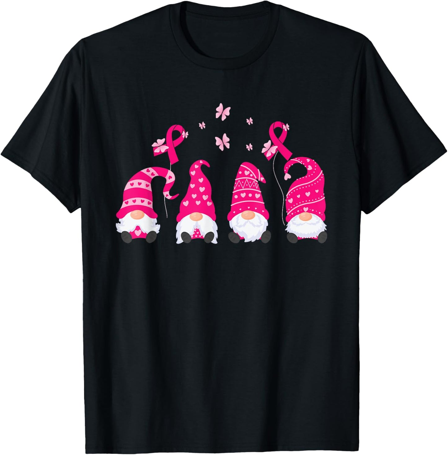 Gnome Breast Cancer Awareness Pink Ribbon Warrior Survivor T-Shirt - T-Shirt | Black