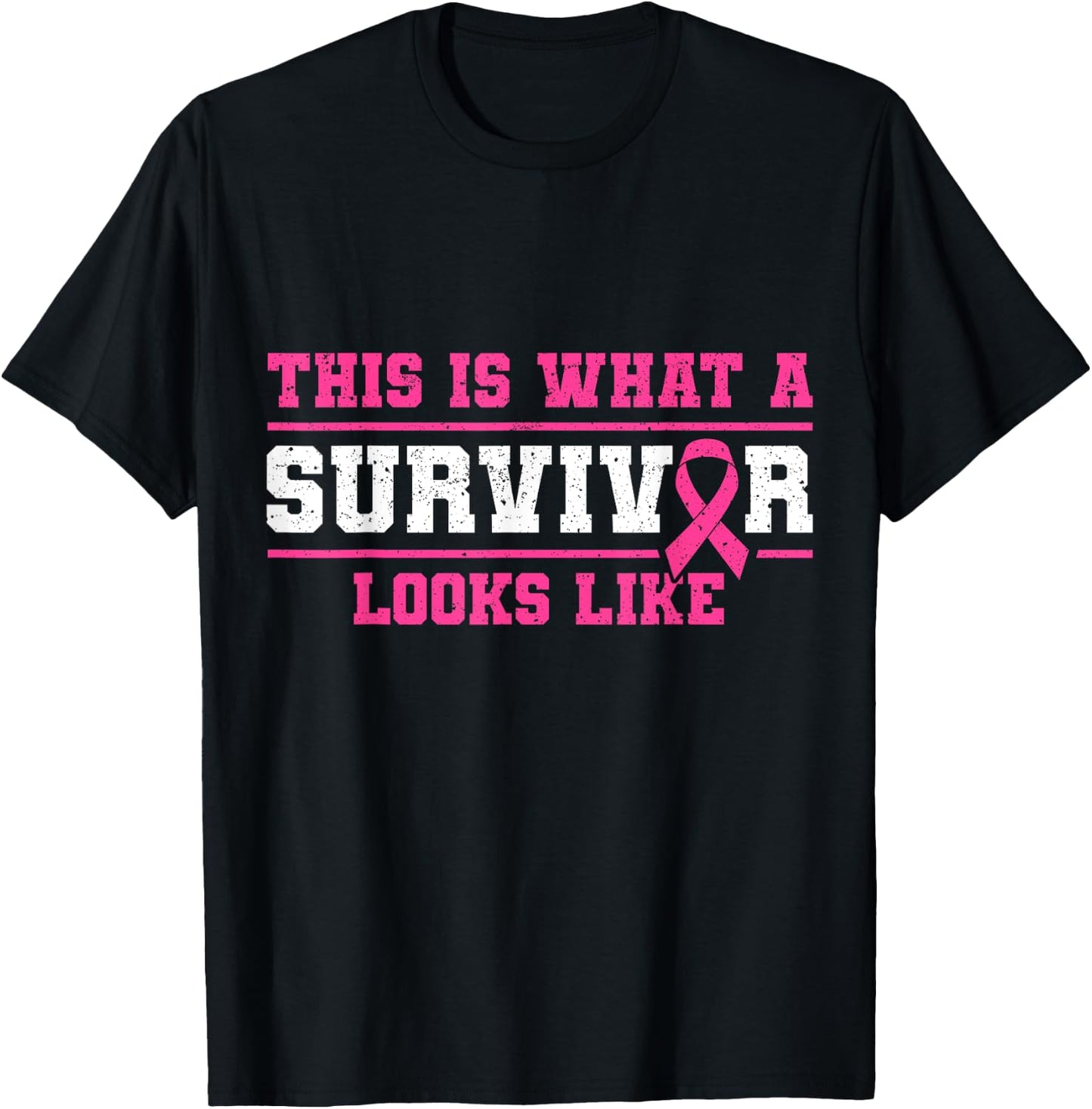 Breast Cancer Awareness Month This Is What Survivor Looks Like Pink Ribbon T-Shirt - T-Shirt | Black