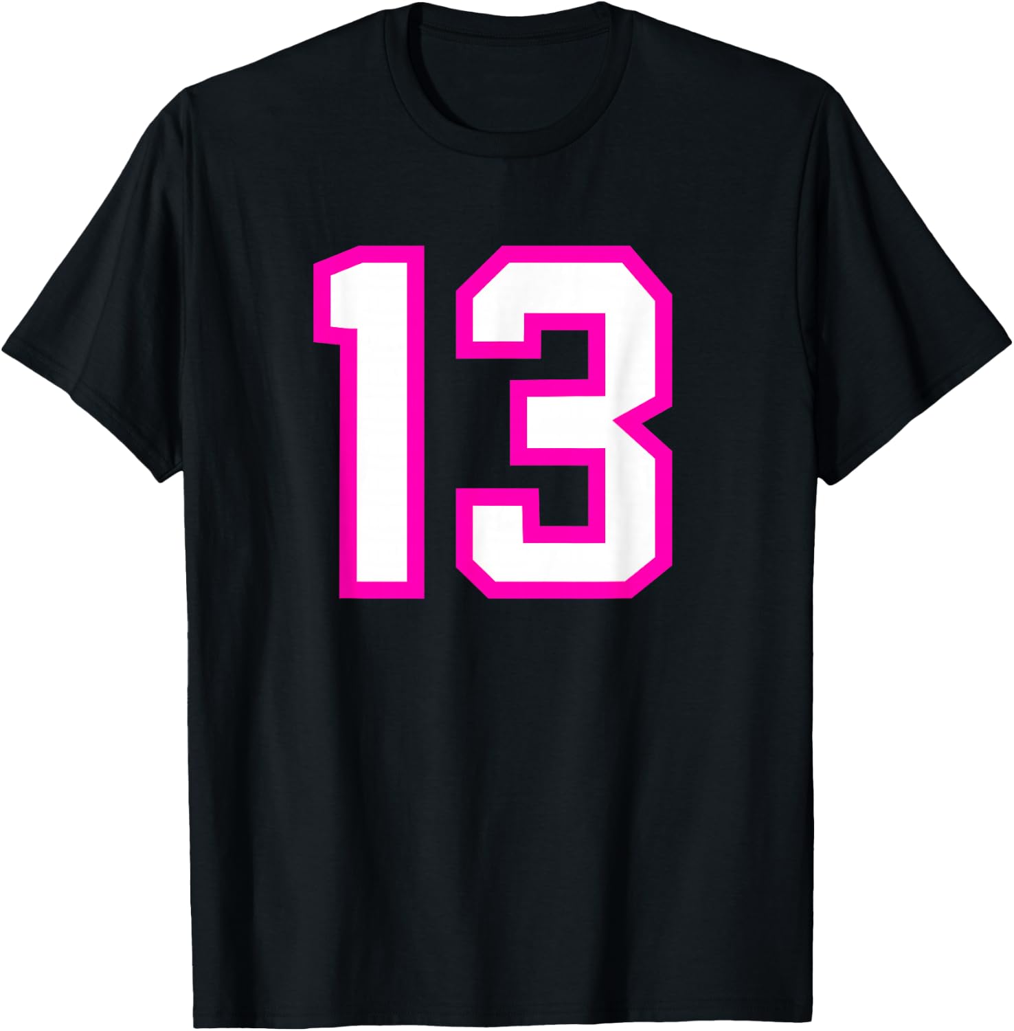 Number #13 Sport Pink White Varsity Number T-Shirt - T-Shirt | Black