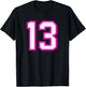 Number #13 Sport Pink White Varsity Number T-Shirt - T-Shirt | Black