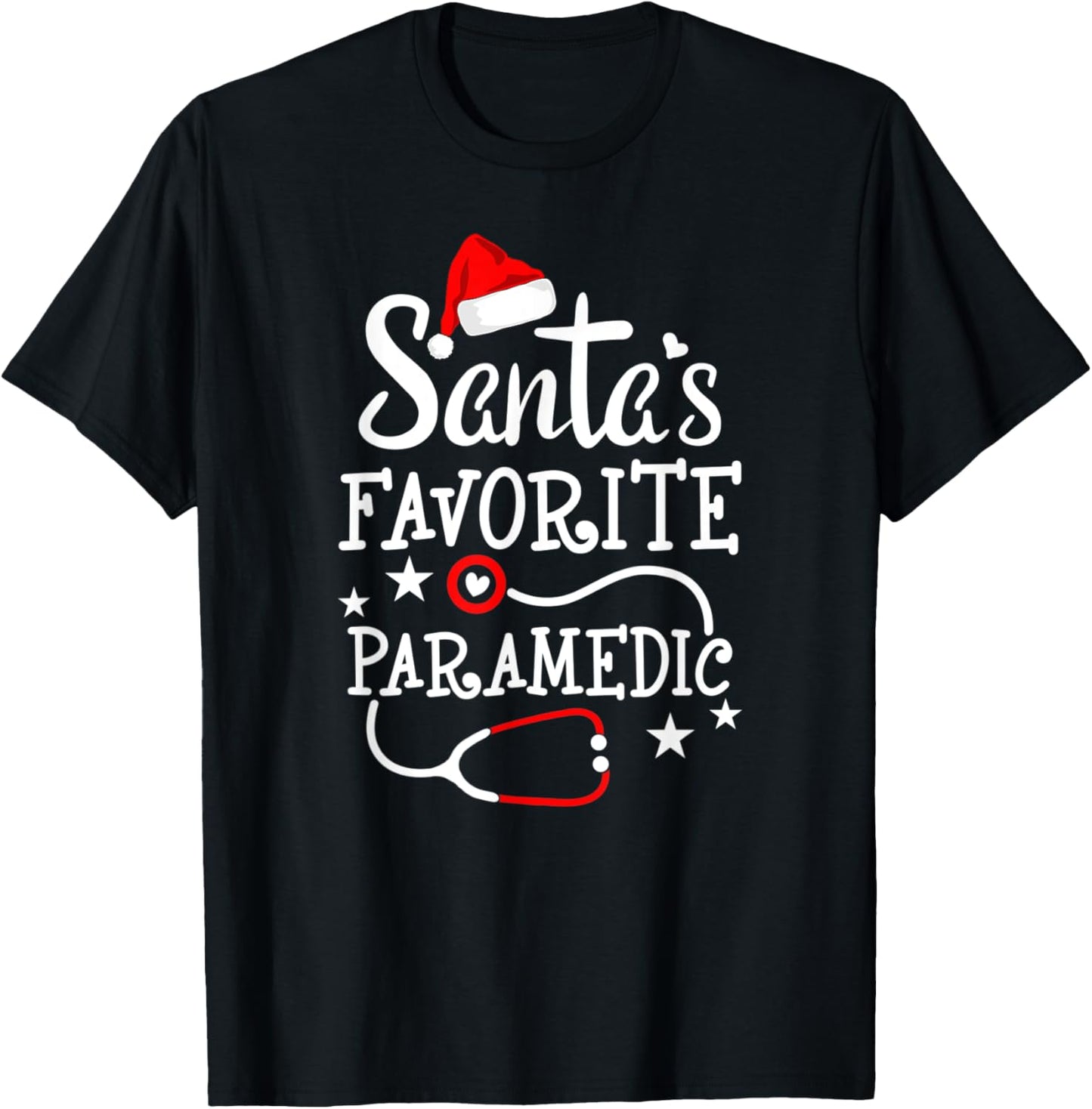 Santa's Favorite Paramedic Christmas Medical Technician EMT T-Shirt - T-Shirt | Black