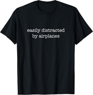 Easily Distracted By Airplanes, Plane Spotter T-Shirt - T-Shirt | Black