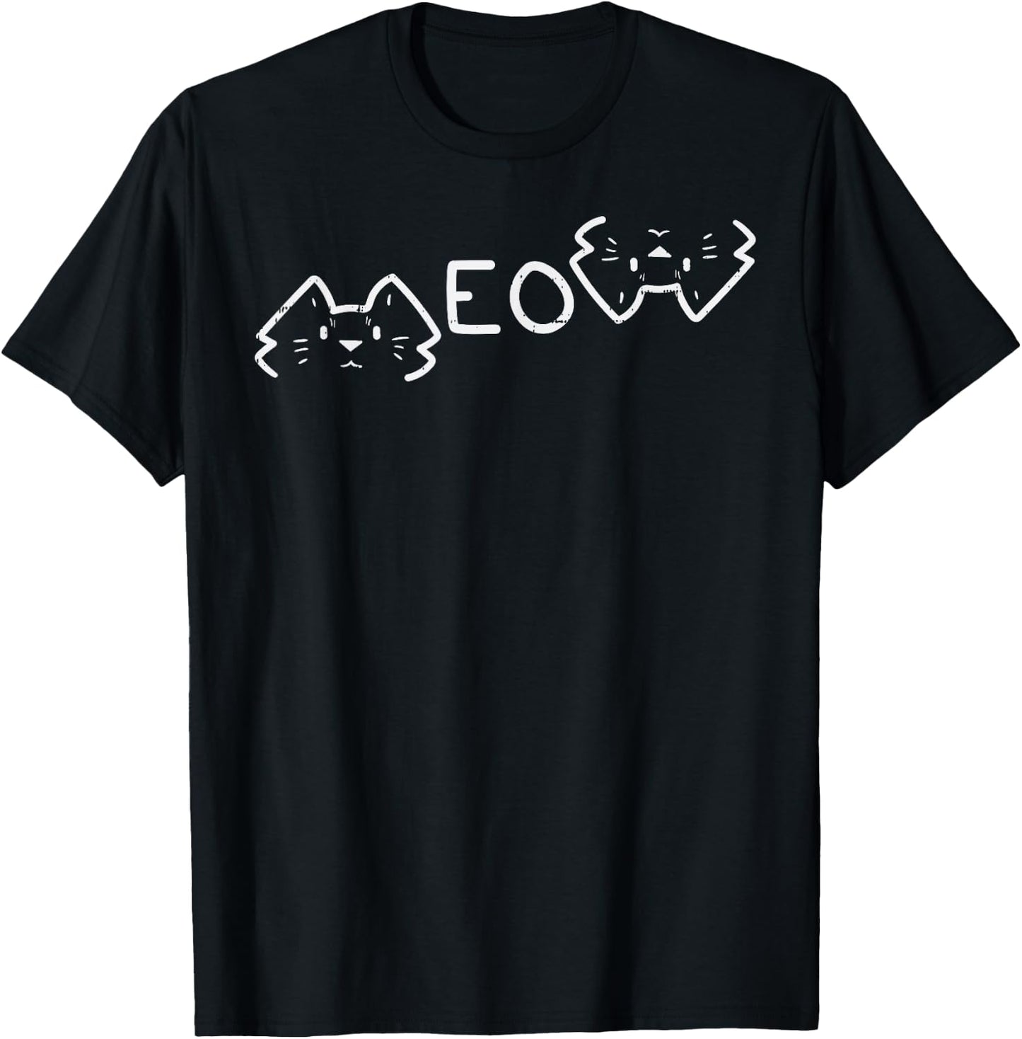 Meow Word Cat Faces Cute Feline Pet Lover Men Women Kids T-Shirt - T-Shirt | Black