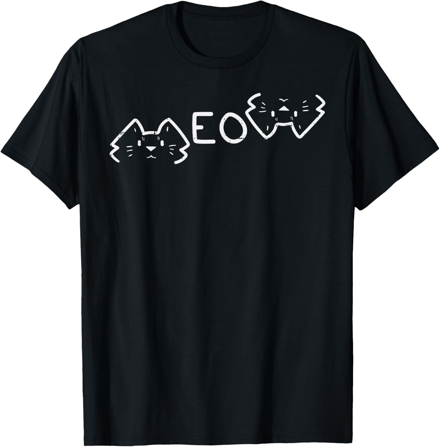 Meow Word Cat Faces Cute Feline Pet Lover Men Women Kids T-Shirt - T-Shirt | Black