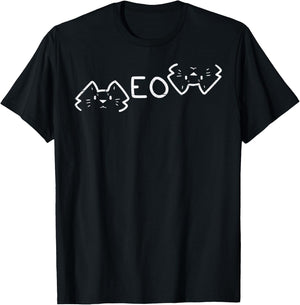 Meow Word Cat Faces Cute Feline Pet Lover Men Women Kids T-Shirt - T-Shirt | Black
