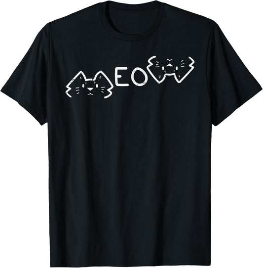 Meow Word Cat Faces Cute Feline Pet Lover Men Women Kids T-Shirt - T-Shirt | Black