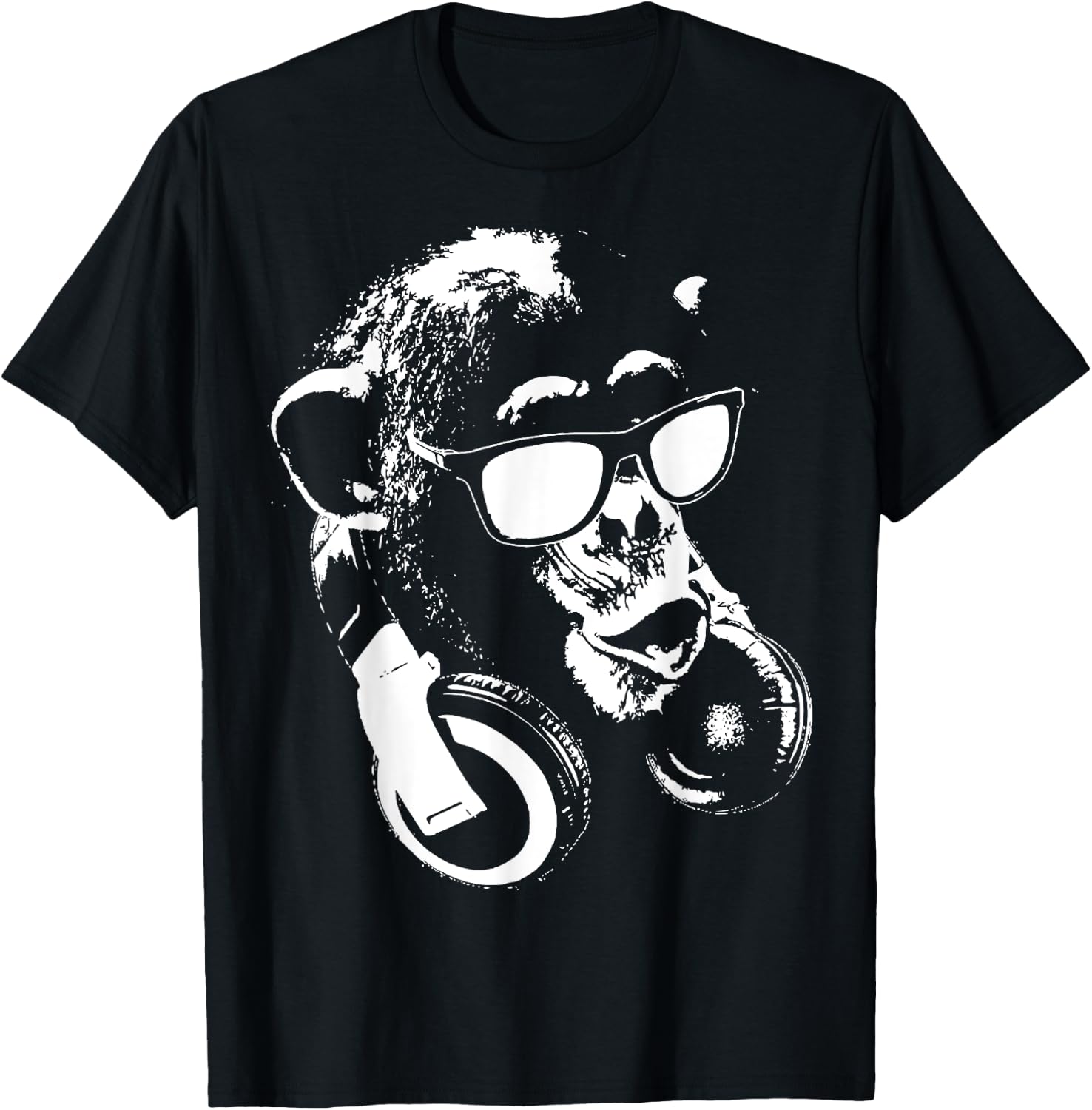 Monkey Chimp With Sunglasses And Headphones T-Shirt - T-Shirt | Black