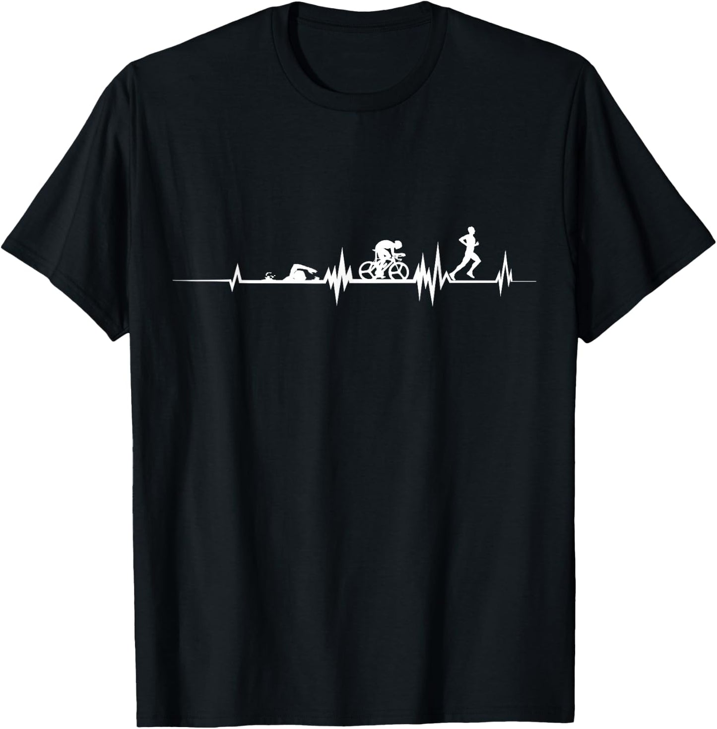 Triathlon Heartbeat Swim Cycle Run Athletes T-Shirt - T-Shirt | Black