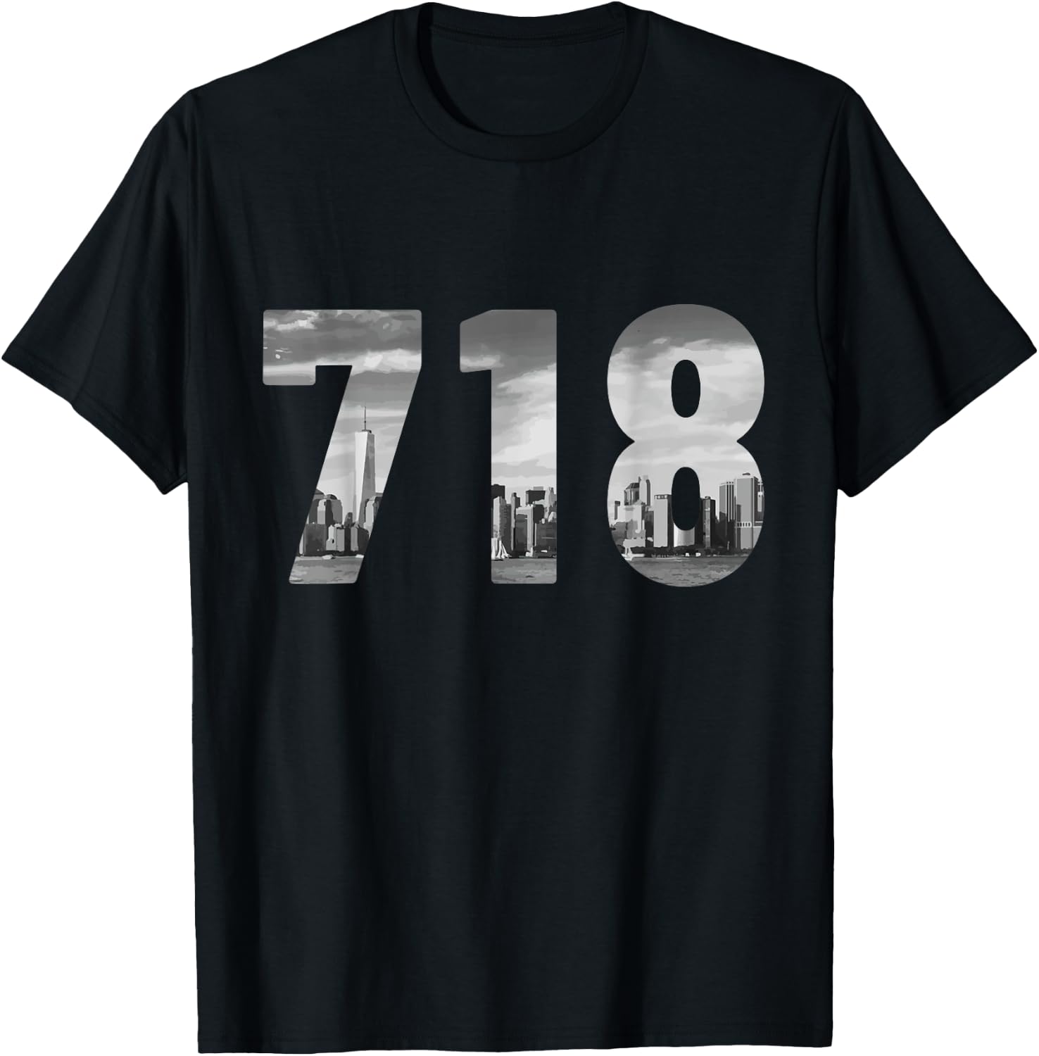 New York City 718 Area Code Skyline Queens NY NYC Vintage T-Shirt - T-Shirt | Black