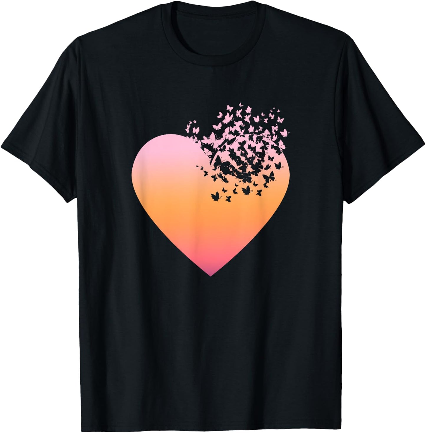 Butterfly Heart Butterflies Beautiful Colorful Spring Flower T-Shirt - T-Shirt | Black