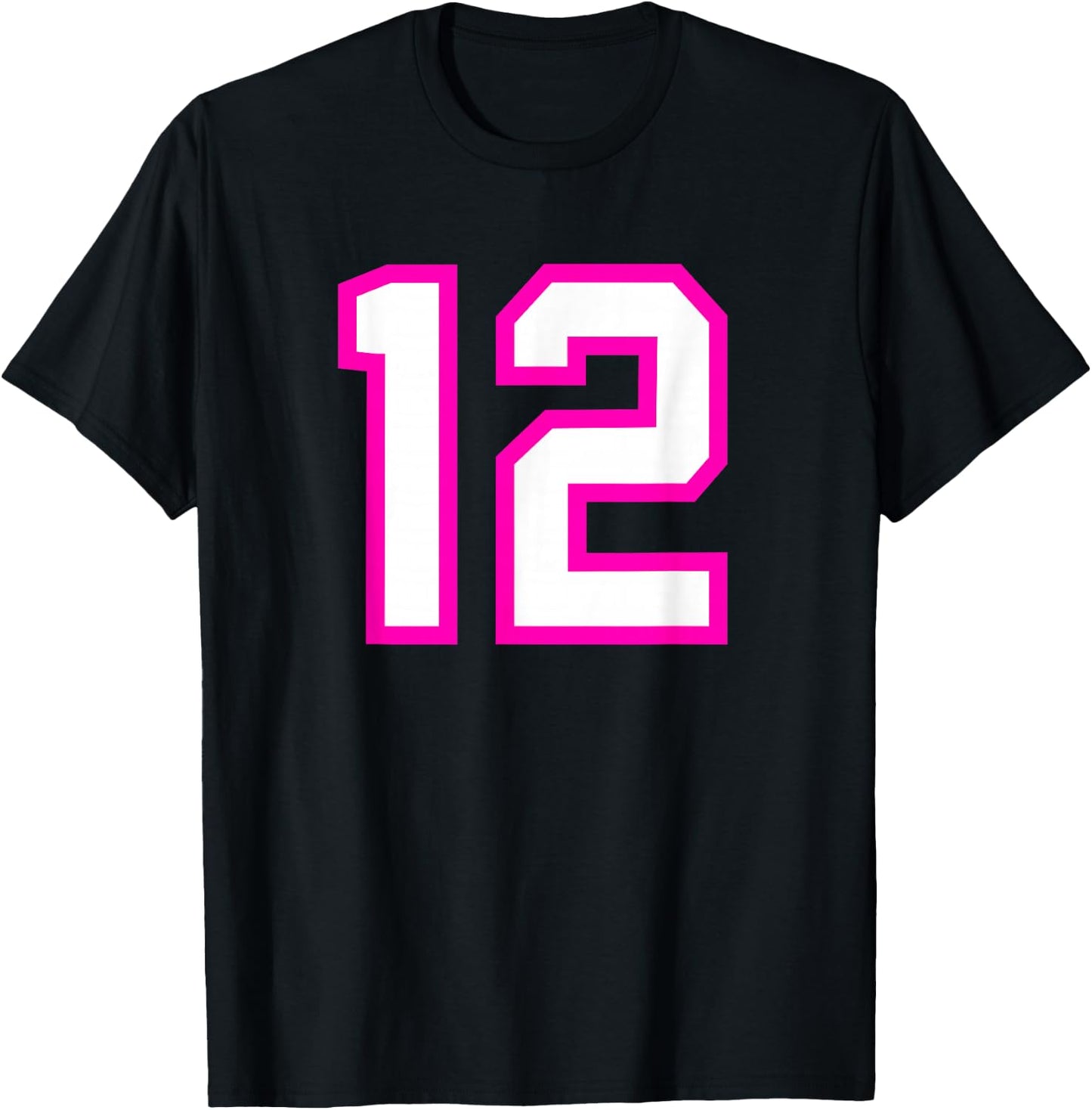 Pink Sports Team Number #12 T-Shirt - T-Shirt | Black