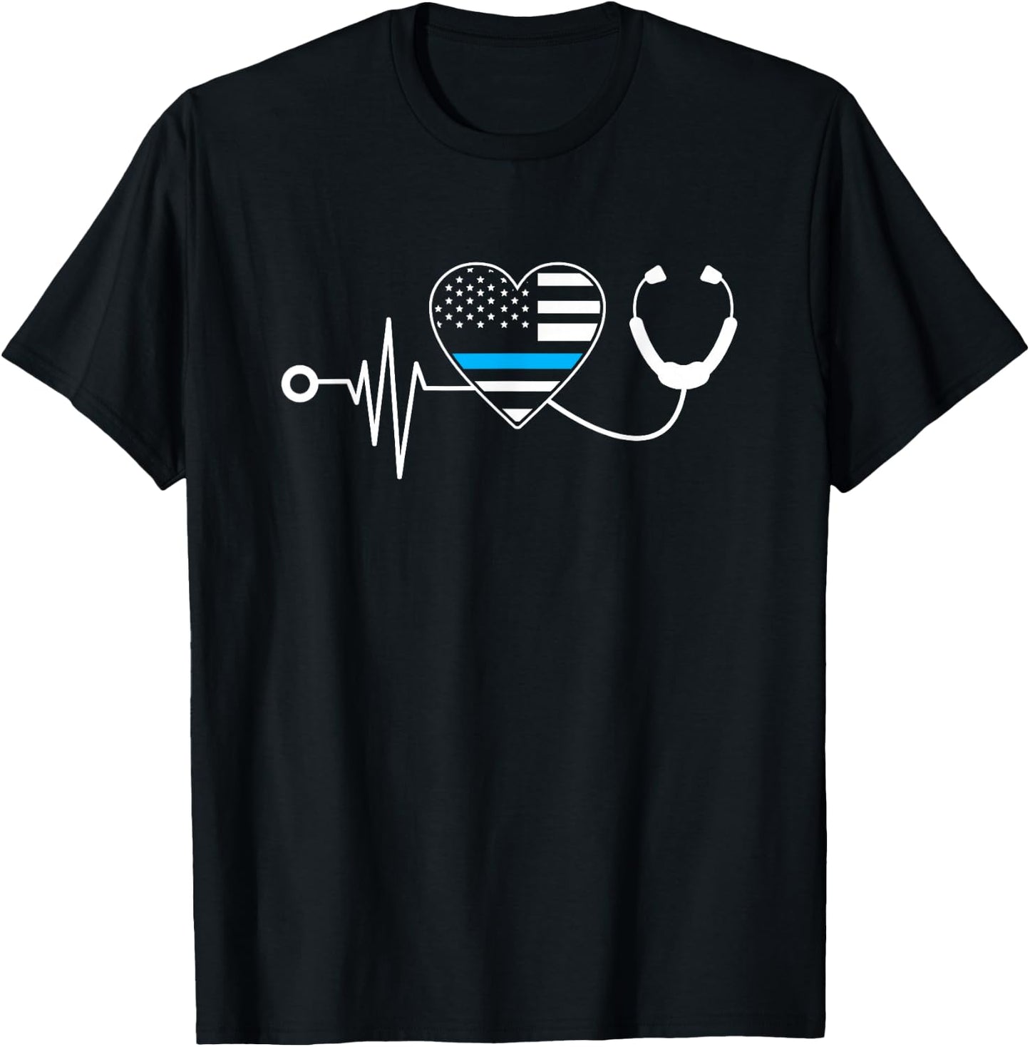 Nurse Police Heartbeat Vintage Wife Gear And Gift T-Shirt - T-Shirt | Black