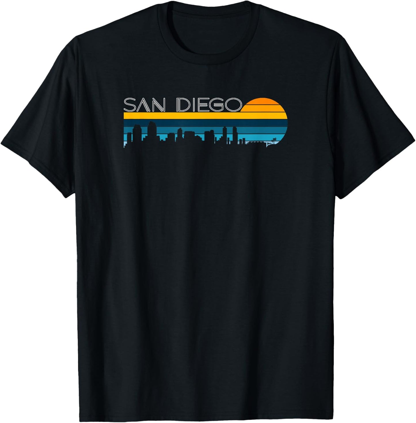 San Diego Skyline - Vintage Retro Sunset SD Cityscape T-Shirt - T-Shirt | Black