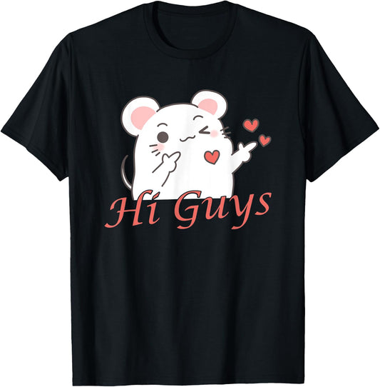 Hi Guys, Sweet Mouse And Fun Get To Know You Party T-Shirt - T-Shirt | Black